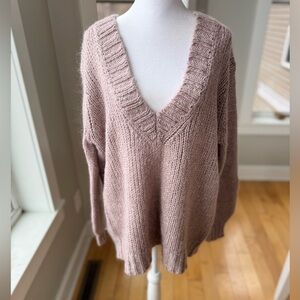 Moda International Mauve Purple Pink Oversized V neck Tunic Sweater Size Large
